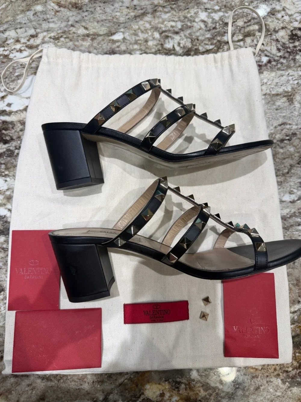 Valentino Rockstud Leather Block Heel Slide Sandal 37